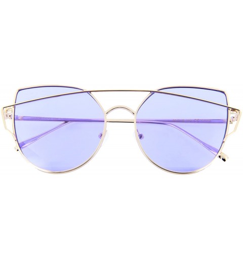 Oversized Womens Cat Eye Sunglasses Top Crossbar Oceanic Color Flat Lens Trendy Hipster Chic - Gold4 - CF17YKMKW6C $7.73