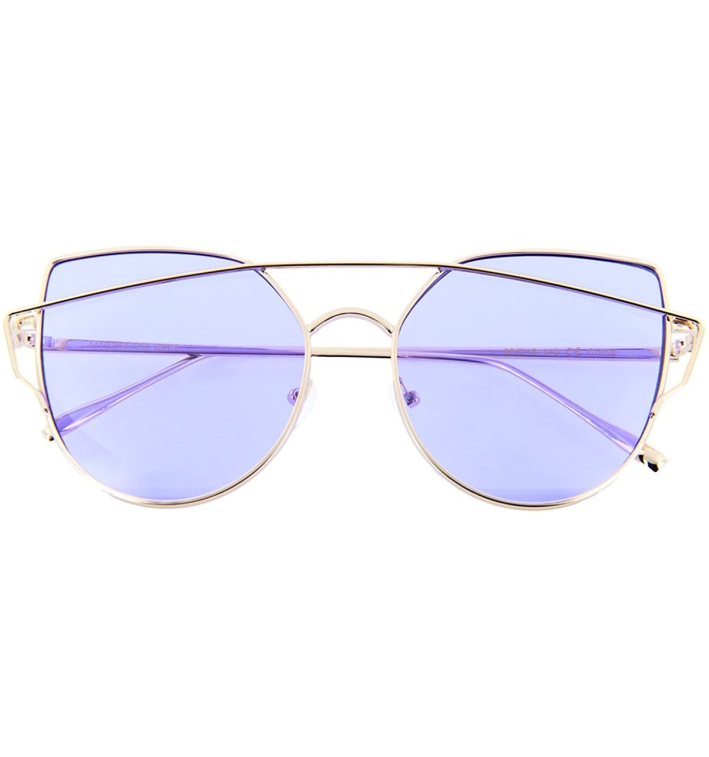 Oversized Womens Cat Eye Sunglasses Top Crossbar Oceanic Color Flat Lens Trendy Hipster Chic - Gold4 - CF17YKMKW6C $7.73