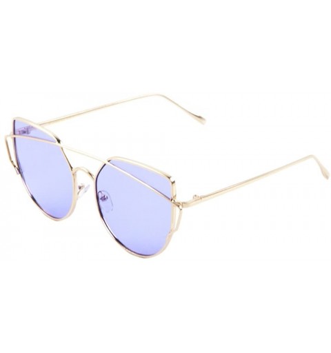 Oversized Womens Cat Eye Sunglasses Top Crossbar Oceanic Color Flat Lens Trendy Hipster Chic - Gold4 - CF17YKMKW6C $7.73