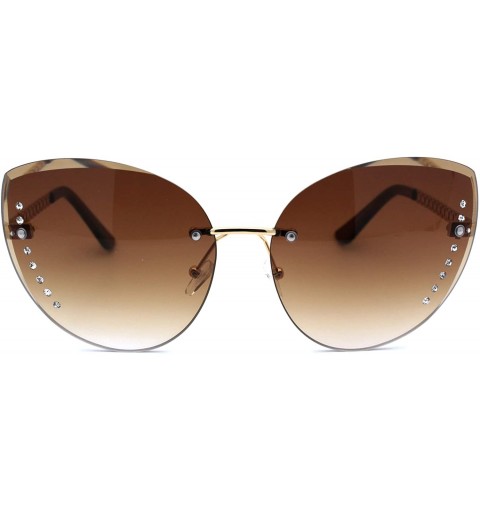 Rimless Womens Rhinestone Jewel Trim Rimless Oversize Cat Eye Sunglasses - Gold Gradient Brown - CB18ZRDT6RZ $9.40