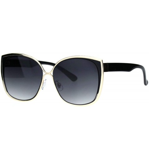 Rectangular Womens Oversize Metal Rim Butterfly Designer Sunglasses - Gold Gradient Black - CE18QKNY686 $12.48