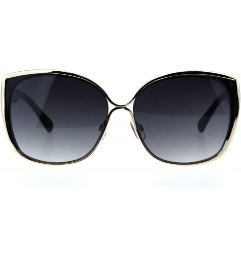 Rectangular Womens Oversize Metal Rim Butterfly Designer Sunglasses - Gold Gradient Black - CE18QKNY686 $12.48