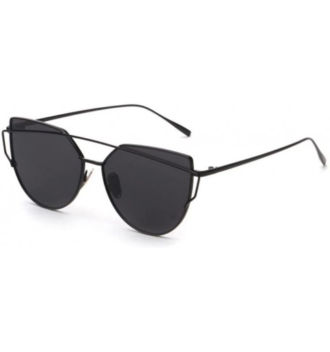 Rimless Sunglasses for Women Men - Fashion Twin-Beams Classic Women Metal Frame Mirror Sunglasses Cat Eye Glasses (Black) - C...