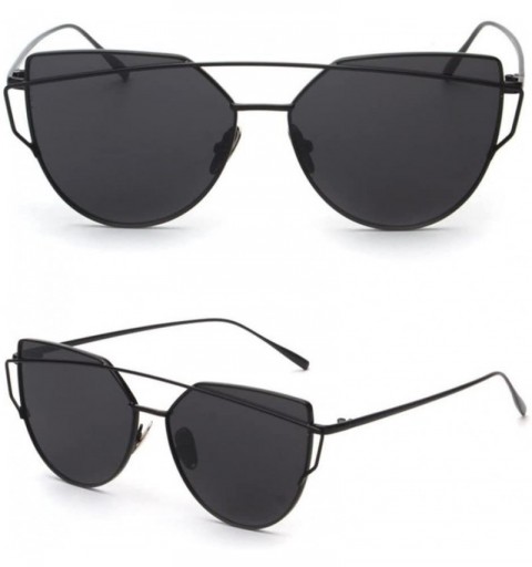 Rimless Sunglasses for Women Men - Fashion Twin-Beams Classic Women Metal Frame Mirror Sunglasses Cat Eye Glasses (Black) - C...
