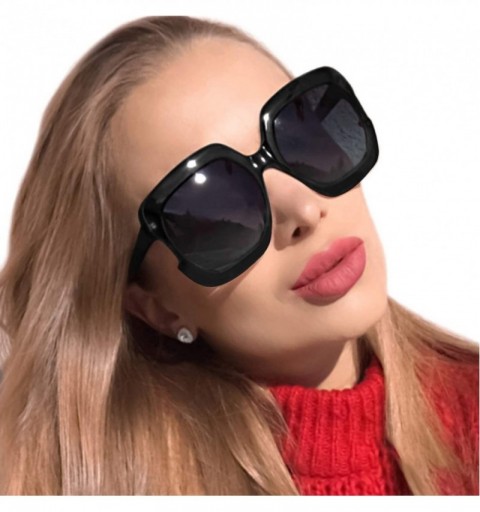 Round Square Oversized Polarized Sunglasses for Women UV Protection - Classic Vintage Large Fashion Frame Ladies Shades - CJ1...