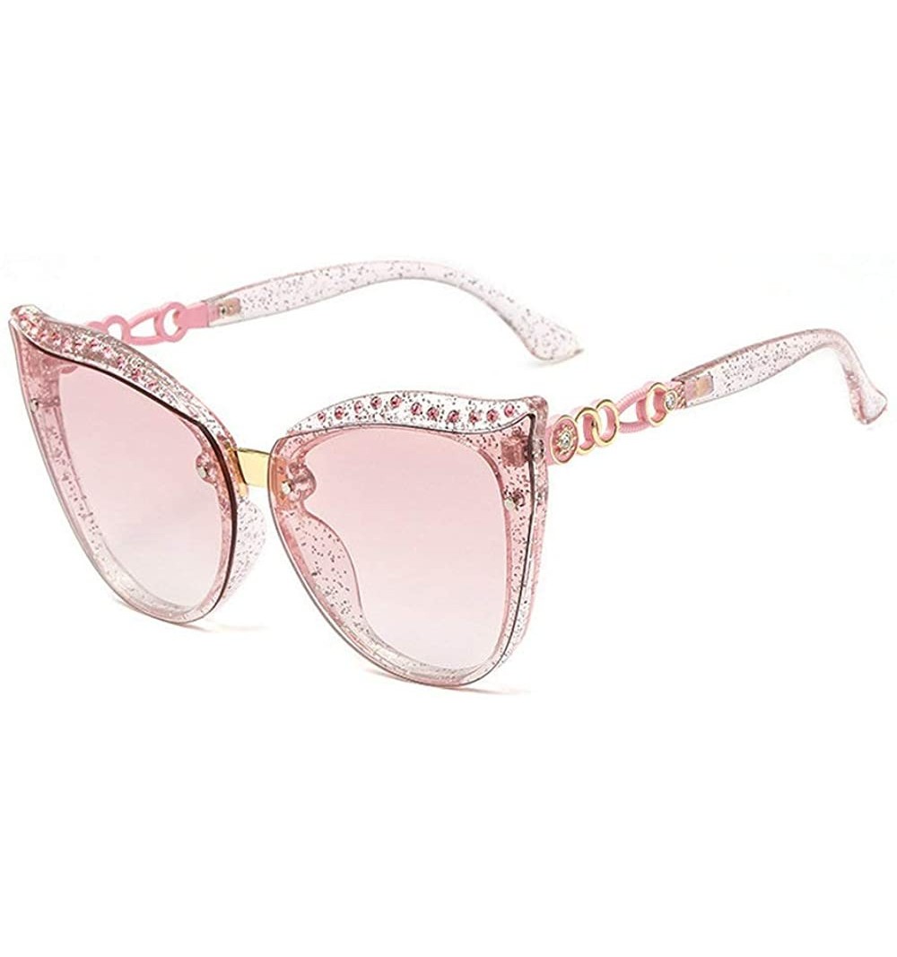 Oval 2019 new rhinestone rivet elegant gemstone oval retro cat sunglasses ladies diamond tone belt box - Pink - CP18QIY677A $...