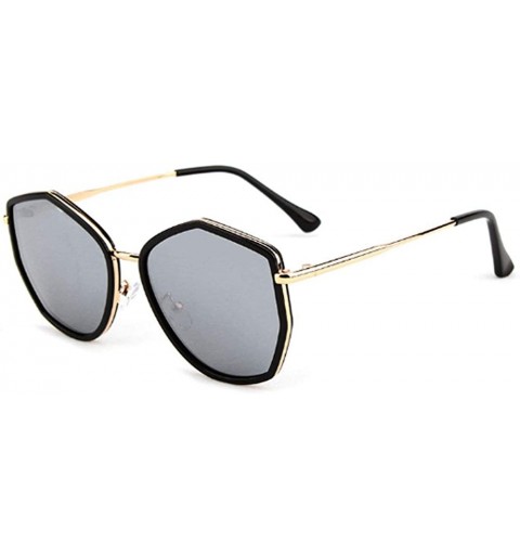 Aviator Women Creative Polygon Polarized Sunglasses Metal Frame Tinted Fashion Eyewear - R - Mirrored Silver(black Frame) - C...
