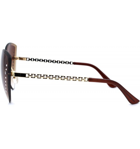 Rimless Womens Rhinestone Jewel Trim Rimless Oversize Cat Eye Sunglasses - Gold Gradient Brown - CB18ZRDT6RZ $9.40
