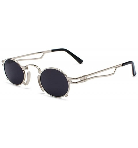 Round Retro Steampunk Sunglasses Men Round Vintage Eyewear Summer Metal Frame Black Oval Sun Glasses - Silver Grey - CE18TZAH...