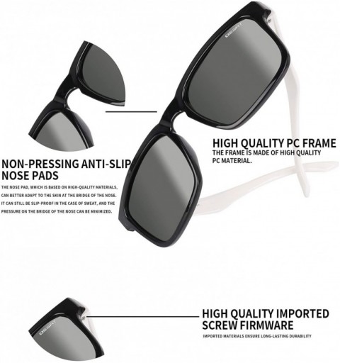 Square Polarized Classic Glasses Sunglasses Protective - Black and White Double Color - CF18RYO6TU0 $17.16