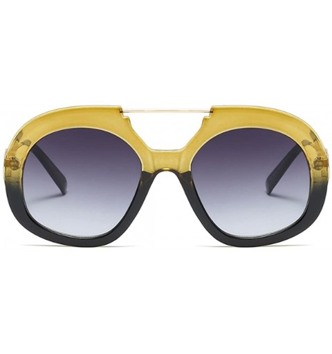 Goggle Big Round Oversized Double Bridge Sunglasses Metal Frame Retro Unisex - Yellow Black - CW18DTREY9S $9.40