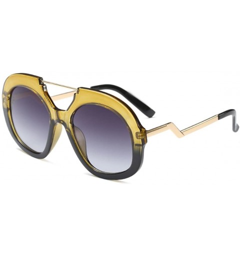 Goggle Big Round Oversized Double Bridge Sunglasses Metal Frame Retro Unisex - Yellow Black - CW18DTREY9S $9.40