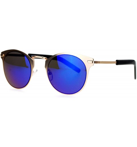 Wayfarer Futuristic Metal Horn Rim Hipster Horned Sunglasses - Gold Blue - C112CJL0X51 $13.02