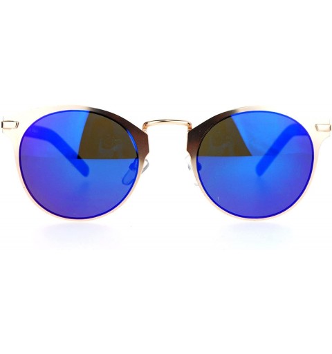 Wayfarer Futuristic Metal Horn Rim Hipster Horned Sunglasses - Gold Blue - C112CJL0X51 $13.02
