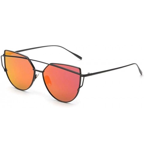 Goggle Fashion Twin-Beams Classic Women Metal Frame Mirror Sunglasses Cat Eye - 6161rd - CZ18RS4OZ3K $22.81