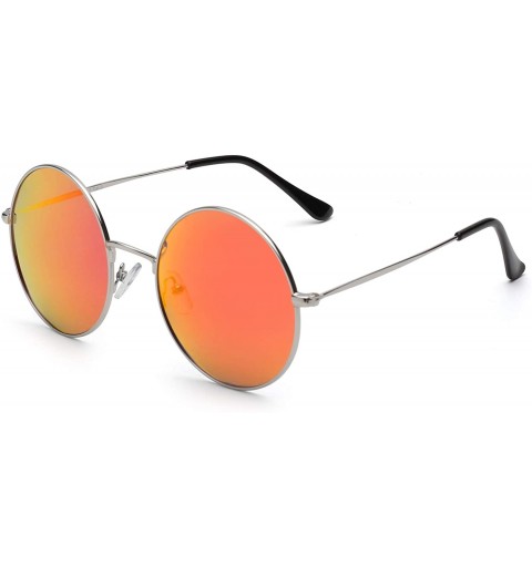 Round Retro Polarized Round Sunglasses for Men Women Circle Lens Metal Frame - Silver Frame / Polarized Flash Red Lens - C619...