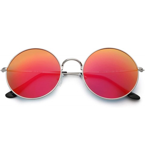 Round Retro Polarized Round Sunglasses for Men Women Circle Lens Metal Frame - Silver Frame / Polarized Flash Red Lens - C619...