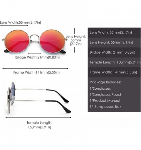 Round Retro Polarized Round Sunglasses for Men Women Circle Lens Metal Frame - Silver Frame / Polarized Flash Red Lens - C619...