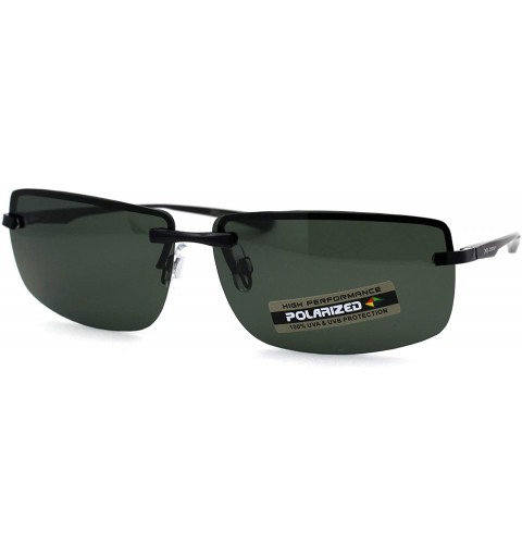 Rectangular No Glare Polarized Lens Rimless Rectangular Light Weight Sunglasses - Black Green - CX196I09ZNN $12.08