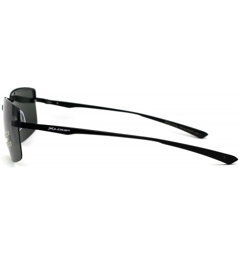 Rectangular No Glare Polarized Lens Rimless Rectangular Light Weight Sunglasses - Black Green - CX196I09ZNN $12.08