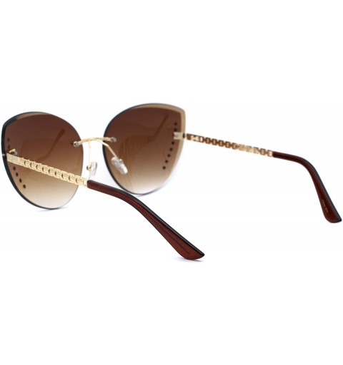 Rimless Womens Rhinestone Jewel Trim Rimless Oversize Cat Eye Sunglasses - Gold Gradient Brown - CB18ZRDT6RZ $9.40