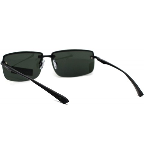 Rectangular No Glare Polarized Lens Rimless Rectangular Light Weight Sunglasses - Black Green - CX196I09ZNN $12.08