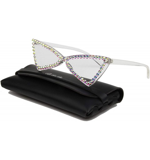 Cat Eye Women's Rhinestone Triangle Cat Eye Sunglasses Anti UV Glasses Retro Cat Eye Eyewear - Transparent - CZ1943W4SNU $15.58