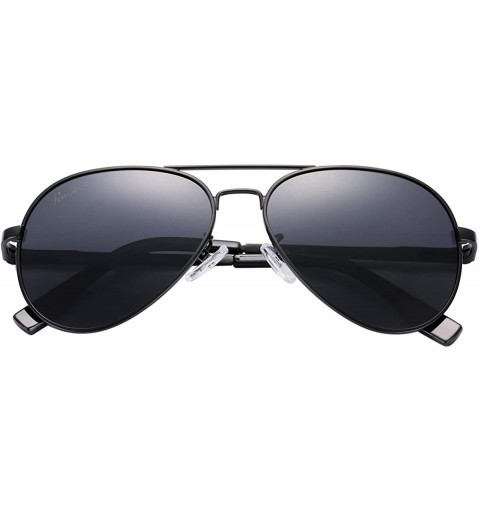 Aviator Small Polarized Aviator Sunglasses for Adult Small Face and Junior-52mm - Black Frame/Black Lens - CF193S30HUK $22.68