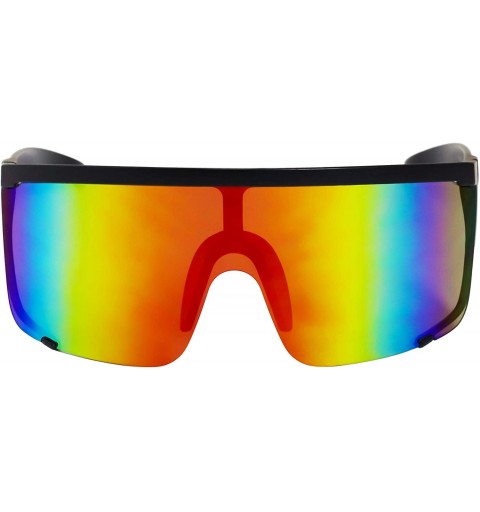 Oversized Unisex Oversized Super Shield Mirrored Lens Sunglasses Retro Flat Top Matte Black Frame - Orange Rainbow - CQ18Q38G...