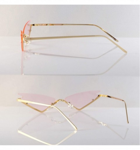 Rimless Triangle Wing Edge Rimless Slim Cat-Eye Sunglasses A294 - Pink - C518Z4WSQEZ $13.47