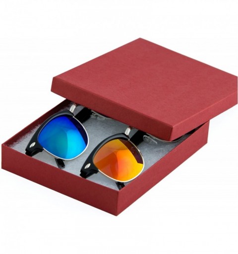 Semi-rimless Vintage Sunglasses Half Frame Horned Rim Mirror Lens Gift Box Set (Fire+Midnight - 50mm) - CU11N1GRM8Z $15.66