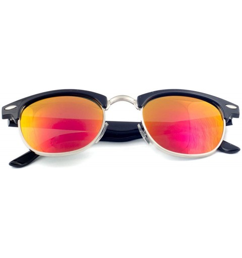 Semi-rimless Vintage Sunglasses Half Frame Horned Rim Mirror Lens Gift Box Set (Fire+Midnight - 50mm) - CU11N1GRM8Z $15.66