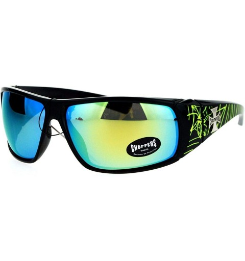Shield Sunglasses Mens Biker Wrap Around Shield Frame Spider Webs - Black Yellow (Yellow Mirror) - C2186OXH65O $20.93