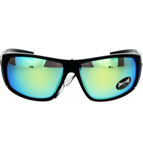 Shield Sunglasses Mens Biker Wrap Around Shield Frame Spider Webs - Black Yellow (Yellow Mirror) - C2186OXH65O $8.32