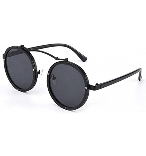 Semi-rimless Retro Round Steampunk Sunglasses Vintage Eyewear Fashion Sun Glasses - Black&black - CU1880NSSW0 $7.72