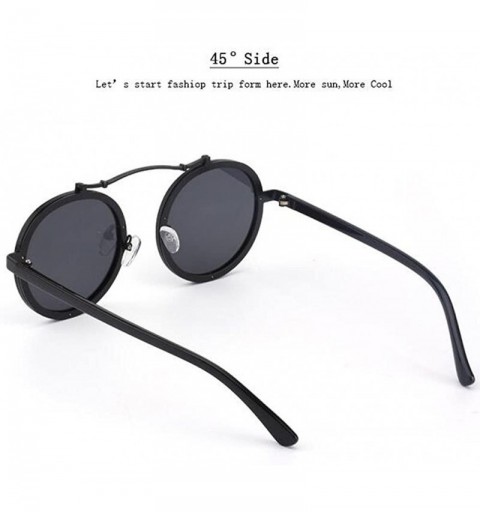 Semi-rimless Retro Round Steampunk Sunglasses Vintage Eyewear Fashion Sun Glasses - Black&black - CU1880NSSW0 $7.72