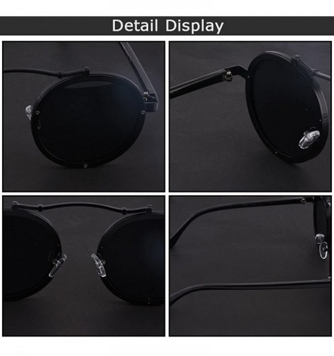 Semi-rimless Retro Round Steampunk Sunglasses Vintage Eyewear Fashion Sun Glasses - Black&black - CU1880NSSW0 $7.72