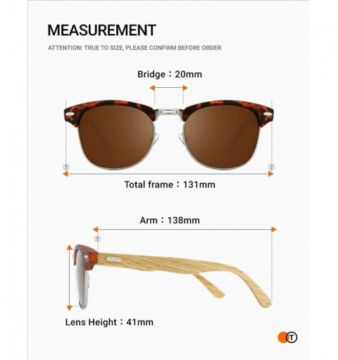 Round Semi Rimless Sunglasses for Women Men Wood Temple Polarized Classic Half Frame Sun Glasses - Leopard(tawny Lens) - CI18...