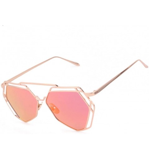 Square Twin-Beams Geometry Design Women Metal Frame Mirror Sunglasses Cat Eye Glasses (Red) - CH182ZTIZOM $9.89