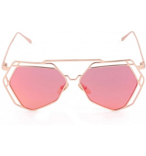 Square Twin-Beams Geometry Design Women Metal Frame Mirror Sunglasses Cat Eye Glasses (Red) - CH182ZTIZOM $9.89