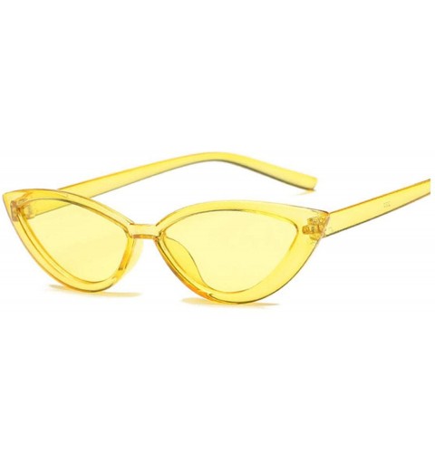 Round Cute Sexy Retro Cat Eye Sunglasses Women Small Transparent Triangle Vintage Cheap Sun Glasses Red Uv400 - Yellow - CI19...