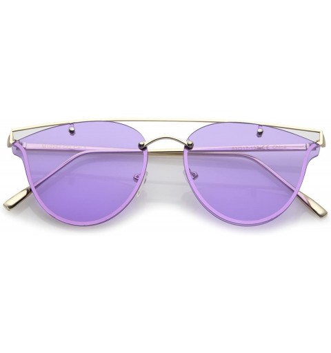 Rimless Modern Crossbar Horn Rimmed Round Flat Lens Rimless Sunglasses 52mm - Gold / Purple - C1183IION00 $9.79