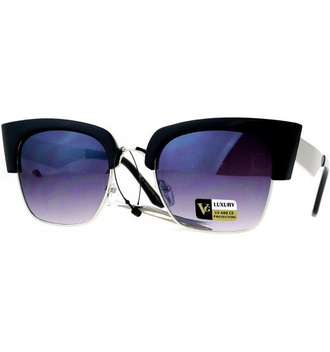 Cat Eye VG Eyewear Squared Futuristic Cat Eye Half Rim Sunglasses - Black Smoke - CJ12MYKI1ZK $15.41