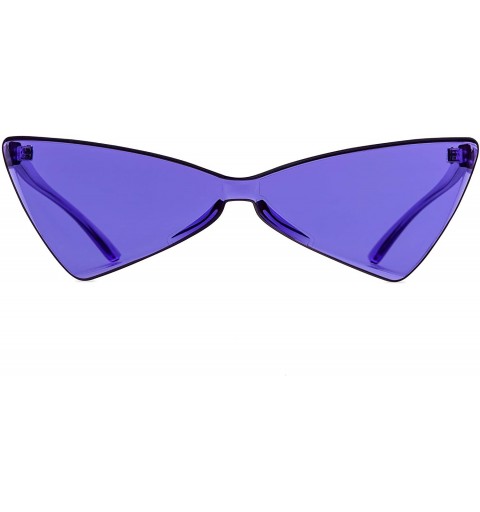 Square Colorful One Piece Rimless Transparent Cat Eye Sunglasses for Women Tinted Candy Colored Glasses - B025-purple - C918Q...