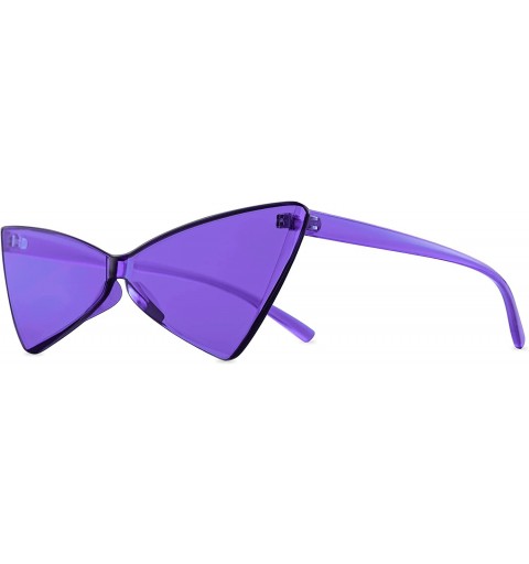 Square Colorful One Piece Rimless Transparent Cat Eye Sunglasses for Women Tinted Candy Colored Glasses - B025-purple - C918Q...