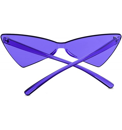 Square Colorful One Piece Rimless Transparent Cat Eye Sunglasses for Women Tinted Candy Colored Glasses - B025-purple - C918Q...