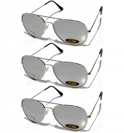 Aviator 3 Pack Classic Sunglasses Mirror Silver Color Lens Metal Frame UV Protection - CK11MPTS16V $12.09