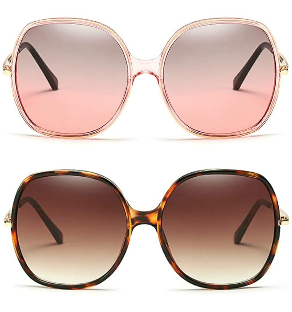 Square 70s Super Oversize Square Sunglasses for Women Vintage Rectangular Plastic Frame - Pink+brown - CL18XUAY3TN $30.13