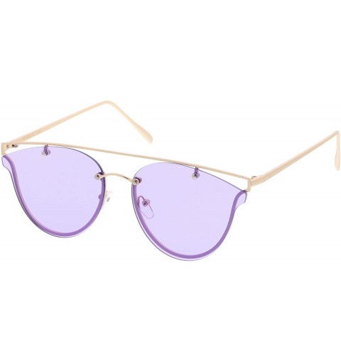 Rimless Modern Crossbar Horn Rimmed Round Flat Lens Rimless Sunglasses 52mm - Gold / Purple - C1183IION00 $9.79