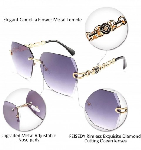 Rimless Classic Rimless Sunglasses Women Metal Frame Diamond Cutting Lens Sun Glasses B2567 - 001 Black Grey - CX194WUUIGA $1...